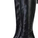 Women Cowboy Knee High Boots Chunky Block Heel Square Toe Tall Riding Boots (Black)