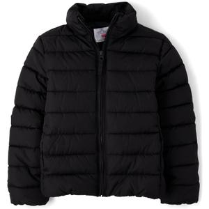 The Children's Place Girls' Medium Weight Puffer Jacket, Wind, Water-Resistant, Black, Large (10/ 12)