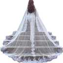Kelaixiang Women Veil Cape Tulle Lace Applique 4 M Wedding Capes Bridal Wraps Long Train Shawls Cloak (White)