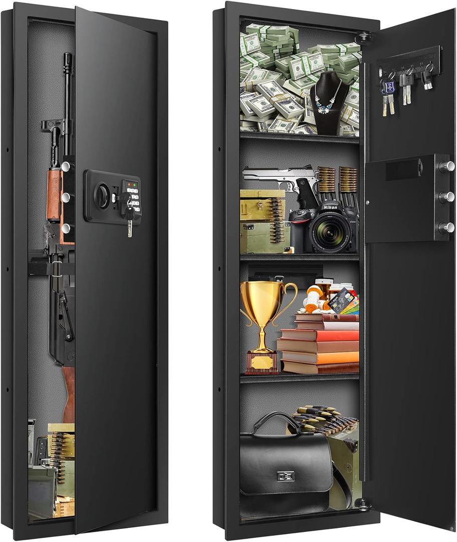 43.3" Tall Fireproof Wall Safes Between the Studs 16" Centers, Electronic Hidden Safe with Removable Shelf, Fireproof in Wall Safe for Money Jewelry Passport (Black Lock)