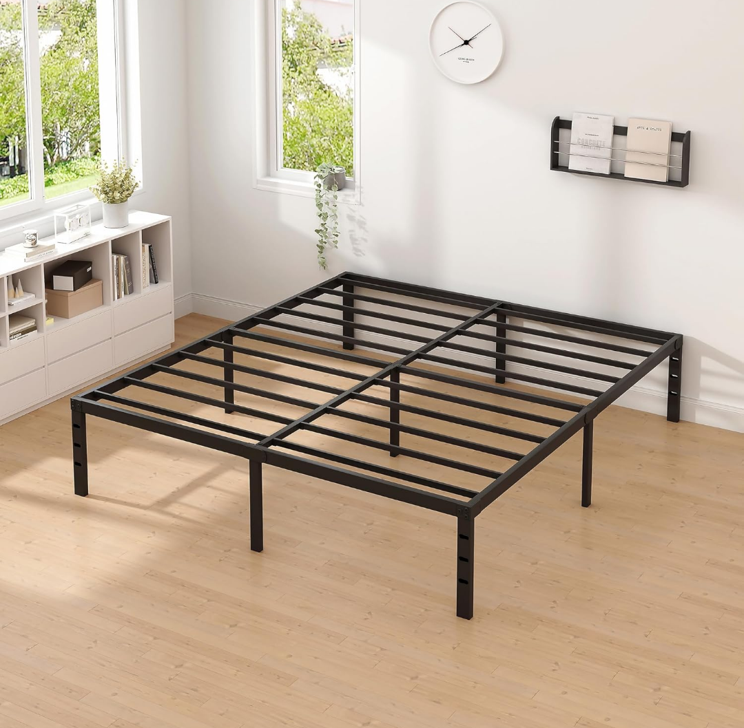 King Size Bed Frame 14 Inch Heavy Duty Metal Platform Bed Mattress Foundation Support No Box Spring Need, Black
