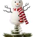 Soulchen Christmas Snowman Tree Toppers Flocked Spring Bottom Snowman Decoration for Christmas Tree Toppers Table Decorations