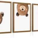 Bear Nursery Wall Art Decor Kids Canvas Poster Baby Boy Nursery Wall Decor Woodland Animal Pictures Teddy Peeking Bear Prints Cute Brown Painting Neutral Artwork Bedroom 16x24x3 Inch Wood Framed