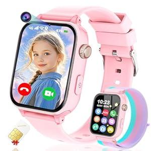 4G Kids Smart Watch GPS Tracker, Smartwatch for Kid with Video Calling, Voice Chat, Class Mode, SOS , Pedometer, Alarm, Games, SIM Card HD Touch Screen Phone Watch Gift for 4-12 Girls Boys
