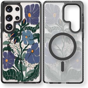 Magnetic for Samsung Galaxy S25 Ultra Magsafe Case Cute Aesthetic - Durable Shockproof 6.6 ft Drop Impact Phone Case Cover with Funny Fashion Passiflora Caerulea Design 6.8" Black