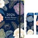 2026 Planner Weekly and Monthly Agenda Notebook, 6" X 8" Spiral Hardcover Daily Planner Calendar with Tab, Bookmarker, Elastic Band and Back Pocket, Office Supplies for Women Blue Floarl