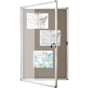 Enclosed Bulletin Board Lockable Display Case Message Board with Locking Door for Indoor, Grey Felt, Aluminum Frame, 36 × 24 Inches