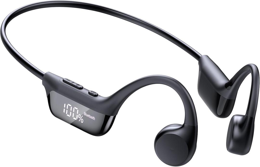 Bone Conduction Headphones Bluetooth 6.0 Earbuds, Open Ear Headphones with Dual Driver Sound, LED Display, IP67 for Sport / running, Dual Device Connection & Low-Latency Game Mode,12 Hours Playtime