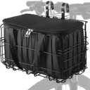 Front Bike Basket, Foldable Bike Storage Basket with Waterproof PU Bag, Zippered Pocket, Easy Installation, Fits Most Bikes, Black Metal Frame, 13.4 x 7.9 x 9in for Adult Women/Men Carrying Dogs, Pets