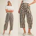 Women's Gingham Pants High Waisted Wide Leg Casual Checkered Trousers with Pockets Summer Travel Loose Outfits, Large
