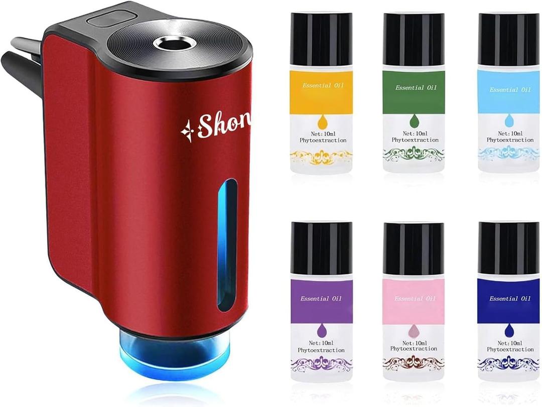 Smart Car Air Freshener Diffuser,Car Aroma Diffuser Air Freshener Spray Automatic with 6PCS Cologne Aromatherapy Oil (Red)