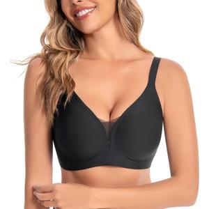 Wireless Bras for Women Supportive Mesh Crossover Bra Seamless Push Up Bralette with Full Support Everyday Bras (Black, XL)