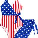 Girls Swimsuit One Piece Bathing Suit Tropical Floral with Adjustable Straps Girls' Swimwear with Cover Up 9-16T (11-12 Years, Blue+ red)