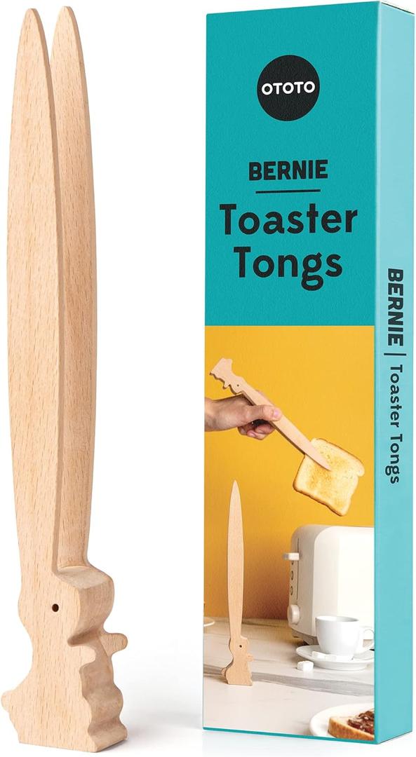 OTOTO Bernie Bunny Toaster Tongs - Rabbit, Salad Servers - Multipurpose Mini Tongs for Appetizers, Wood Utensils & Cute Kitchen Gadgets, Easter, White Elephant Gifts, Toast, Cute Kitchen Accessories