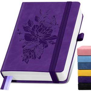 Lined Journal Notebook 365 Pages, A5 Leather Journals for Writing Women & Men, Hardcover Notebook with 100GSM Thick Paper, Daily Journal Notebook for Travel, Work, School, Note Taking, College Ruled (Purple)