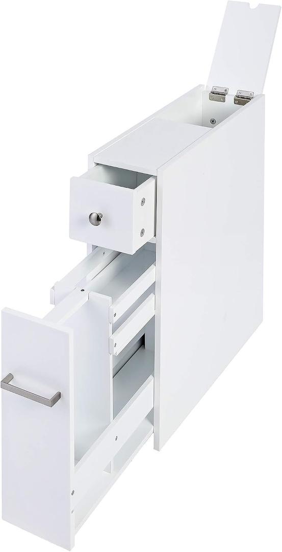 Spirich Slim Bathroom Storage Cabinet, Free Standing Toilet Paper Holder, Bathroom Cabinet Slide Out Drawer Storage, White, 19.69''d X 6.45''w X 22.83''h