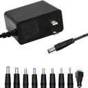 5V 2A 1A 0.8A 0.5A Power Supply Adapter, 10W AC/DC Adapter 100-240V AC to DC 5V Power Cord Converter with 9 Interchangeable Jacks Plug for USB Hub TV Box Router Camera,etc (1 Pack)