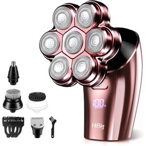 Electric Razors for Women Legs : 5-in-1 Rechargeable Body Shaver, 7D Wet & Dry Bikini Trimmer, IPX7 Waterproof Lady Hair Remover for Face Underarms Pubic, Rose Pink
