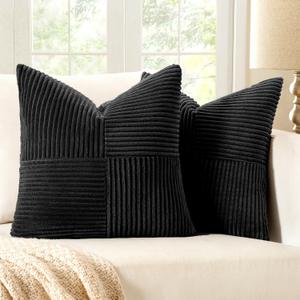 MIULEE Black Corduroy Pillow Covers Pack of 2 Boho Decorative Spliced Throw Pillow Covers Soft Couch Pillowcases Cross Patchwork Textured Cushion Covers for Living Room Bed Sofa 20x20 inch
