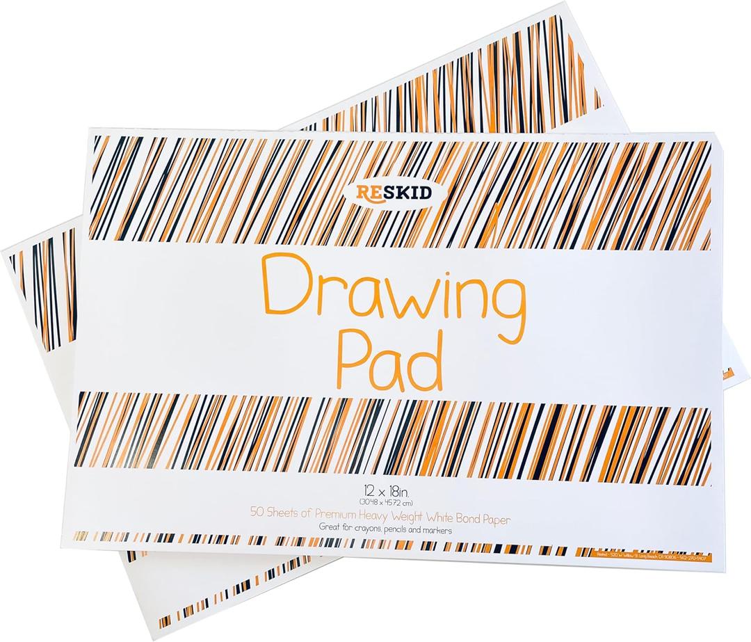 Reskid Drawing Paper Pad (12 x 18 inches) - 50 Sheets, 2-Pack Coloring Art Pads for Kids, Sketch Kids (12x18 (2PACK))