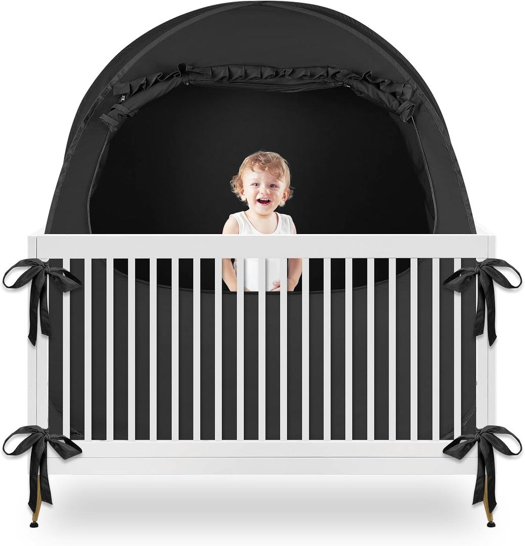 Blackout Baby Sleep Tent Sleep Pod, Pop Up Crib Blackout Cover Canopy for Naps at Home and Traveling, Fits Full Size Crib, Pack n Play, and More with Safe Bottom Design, Blocks 98% Light, Blackout98%