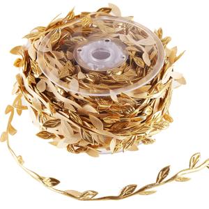 DECORA 36 Yards Artificial Gold Leaf Ribbon Trim for Wreath Making and Christmas Gift Wrapping Wedding Decoration
