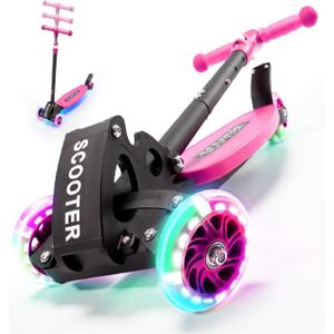 3 Wheel Scooter for Kids Ages 6-12, LED Light-Up Kids Kick ScooterPortable Foldable, Adjustable Height, Durable Metal Construction, 6" Extra Wide Deck for Outdoor Activities,Child Safety Certified