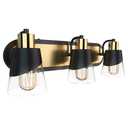URSOLA Bathroom Vanity Light, 3 Lights Bathroom Light Fixtures, 19.7 inch Bathroom Light Fixtures Over Mirror Black and Gold, with Bevelled Edge and Clear Glass Shade Wall Lamp