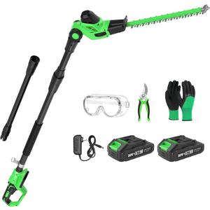 SOYUS Pole Hedge Trimmer Cordless, 18-inch Electric Hedge Trimmer with Extension Pole, 16-Foot Max Reach, Multi-Angle, 2 * 2.0Ah Batteries and Charger Included (Pole Hedge Trimmer + 2 Batteries)