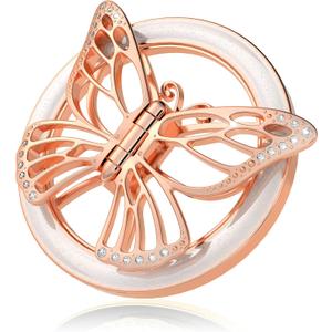 Magnetic Phone Grip for MagSafe, Butterfly Phone Grip Holder Finger Kickstand, Adapter Ring for MagSafe Included (Rosegold White)
