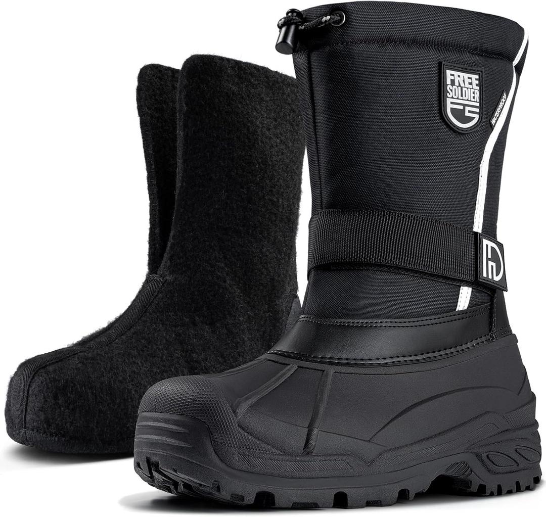 FREE SOLDIER Mens Snow Boots Insulated Waterproof Hiking Winter Shoes Nonslip Outdoor Ankle Cold Weather Boots with Warm Inner (12, Deep Black)
