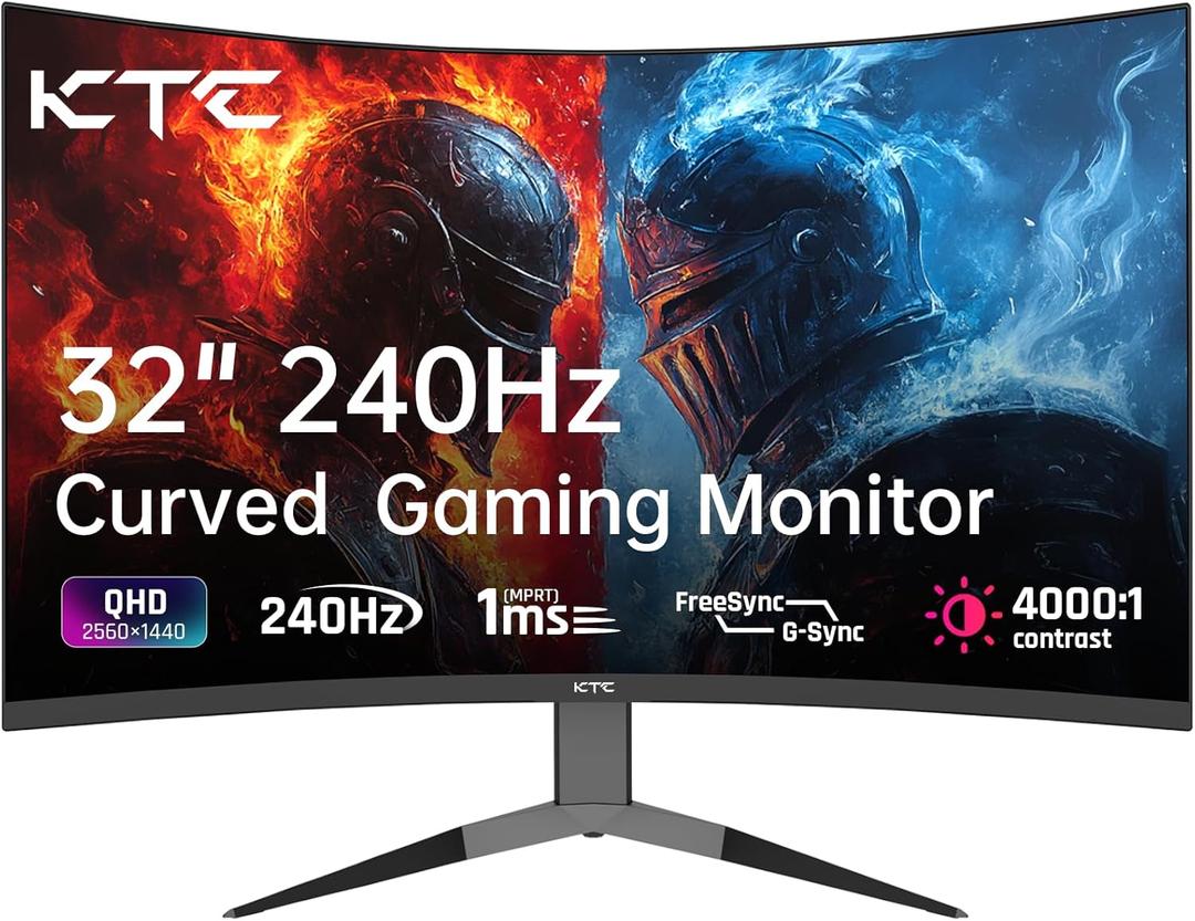32 Inch 240Hz Curved Gaming Monitor, 2K 1440P Computer PC Monitor with 1000R 1ms Frameless, Adaptive Sync,122% sRGB, HDMI, DisplayPort, Tilt Adjustable, H32S25E (Black)
