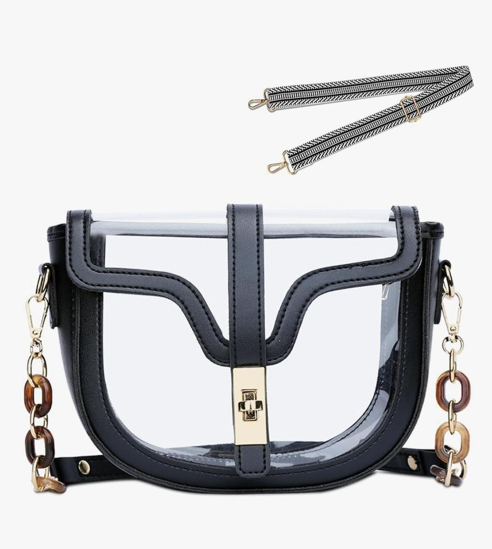 KKXIU Clear Crossbody Bag for Women Stadium Approved Vegan Leather Concert Shoulder Sports See-Through Purse