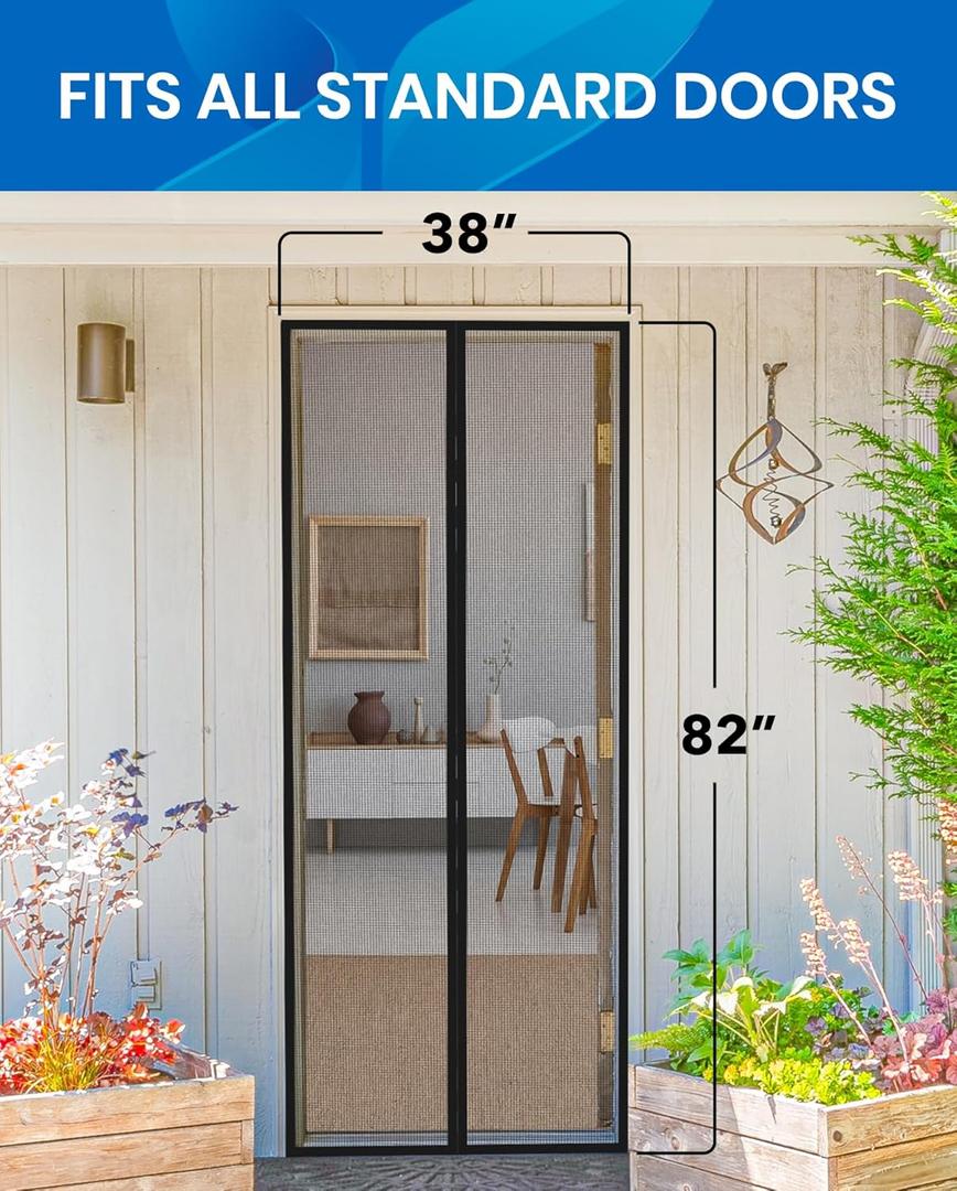 Flux Phenom Magnetic Screen Door â€“ 2025 Upgraded Fine Weave Mesh Screen, Heavy Duty 52 Magnets, No-Gap Seal, Pet & Scratch Resistant, Includes 2 Easy Install Kits, 38"x82"