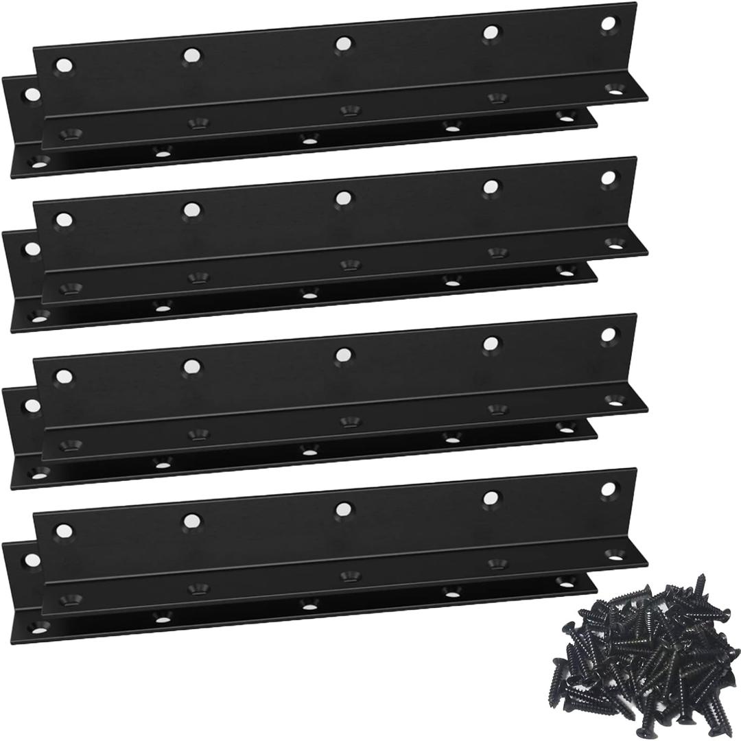 L Bracket,Heavy Duty Corner Brace,Stainless Steel Corner Bracket,Black Large Angle Brackets, Metal Braces for Wood Aufuga (4, 8x1x1)