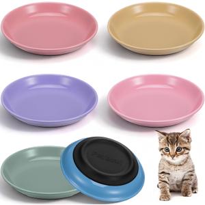 6 Pack Ceramic Cat Food Bowls, Non-Slip Shallow Cat Dishes with Silicone Base, Whisker Friendly Pet Bowls for Indoor Cats, Kittens, and Small Dogs, Multicolor