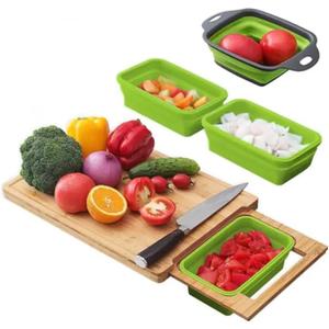 Expandable Over-the-Sink Cutting Board with Containers for Easy Meal Prep Cutting Board For Kitchen - Green