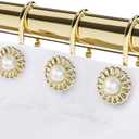 Gold Shower Curtain Hooks Rings, Decorative Shower Curtain Hangers, Heavy Duty Metal Shower Rings, Sunflower Shower Hooks for Shower Curtain Rod and Liner, Bathroom Curtain Hooks, Luxury Gold, iToplin