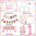 Daidle 1st Birthday Decorations for Girl, 128pcs Sweet One Birthday Party Decorations, Balloon Boxes, Party Backdrop, Photo Banner, Donuts Ice Cream Candy Balloons Garland