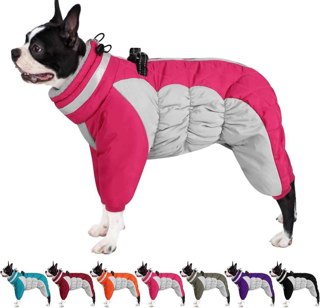 AOFITEE Small Dog Coat Warm Dog Jacket Winter, Windproof Dogs Winter Coat with Harness Built in, Reflective Turtleneck Dogs Puffer Jacket Snowsuit, Full Body Fleece Coats for Pet (Hot Pink), Size XS