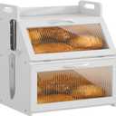 Bread Box, Bread Box for Kitchen Countertop, Large Bread Storage Container for Homemade Bread, Wooden Farmhouse Breadbox Organizers, Double Layer Bread Bin with Acrylic Window Bread Holder,White