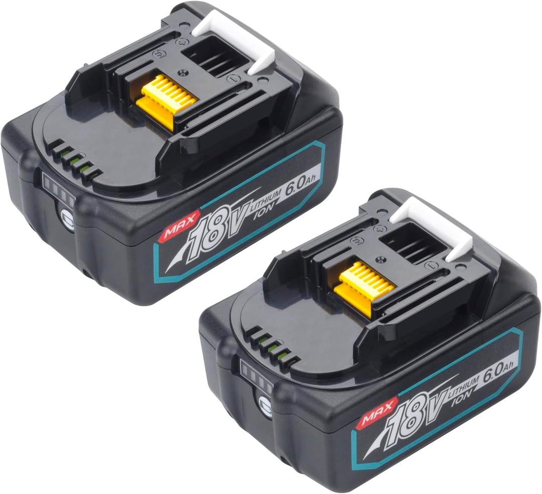 Pack of 2 18V 6.0Ah Replacement Battery Compatible for Makita 18V BL1860 BL1860B BL1890 BL1860B BL1860 BL1850B BL1850 BL1840B BL1840 BL1830B BL1830 BL1820B BL1820 BL1815 Cordless Power Tools battery