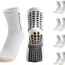 Yufree 4 Pairs Youth Grip Soccer Socks Grip Socks Kids Boys Girls Athletic Sport for Baseball Football Basketball (One Size, White)