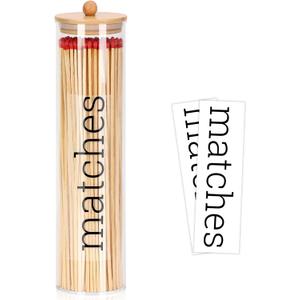 Acrylic 11 inch Long Matches Holder with Lid Sticker Farmhouse Match Holder for Fireplace Farmhouse Decor (No Include Matches)