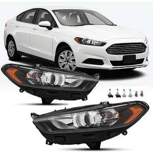 Headlights Assembly Compatible with 2013 2014 2015 2016 Ford Fusion Halogen Headlamp Include Bulb, Black Housing