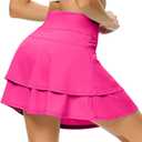 WOWENY Women's Athletic Pleated Tennis Skirt Ladies Active Layered Skort with Pocket Running Golf Skirt with Ruffle (X-Large, A07-2-layer Hot Pink)