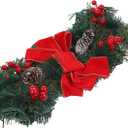 Christmas Stair Garland Wreath 45cm Red Xmas Front Door Decor Luminous Holiday Party Decoration for Fireplace and Staircase