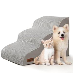 3-Step Dog Ramp and Stairs for Sofa and Chair - Non-Slip Sturdy Pet Steps for Small Dogs and Cats, 15.7" H, Light Grey