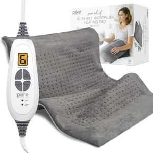 Pure Enrichment PureRelief Ultra-Wide Microplush Heating Pad - 20 x 24 XXL Size & 6 Heat Settings for Temporary Neck, Shoulder & Back Pain Relief - Moist Heat Option & Machine Washable (Gray)