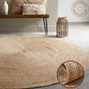 FRELISH DECOR Handwoven Jute Area Rug - 5 feet Round - Natural Yarn - Rustic Vintage Beige Braided Reversible Rug - Eco Friendly Rugs for Bedroom - Kitchen - Living Room - Farmhouse (5' Round)